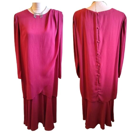 VTG 80s Draped Chiffon Mother Of The Bride Mdi Dress Size 14 *Fits Like Large - Picture 1 of 13